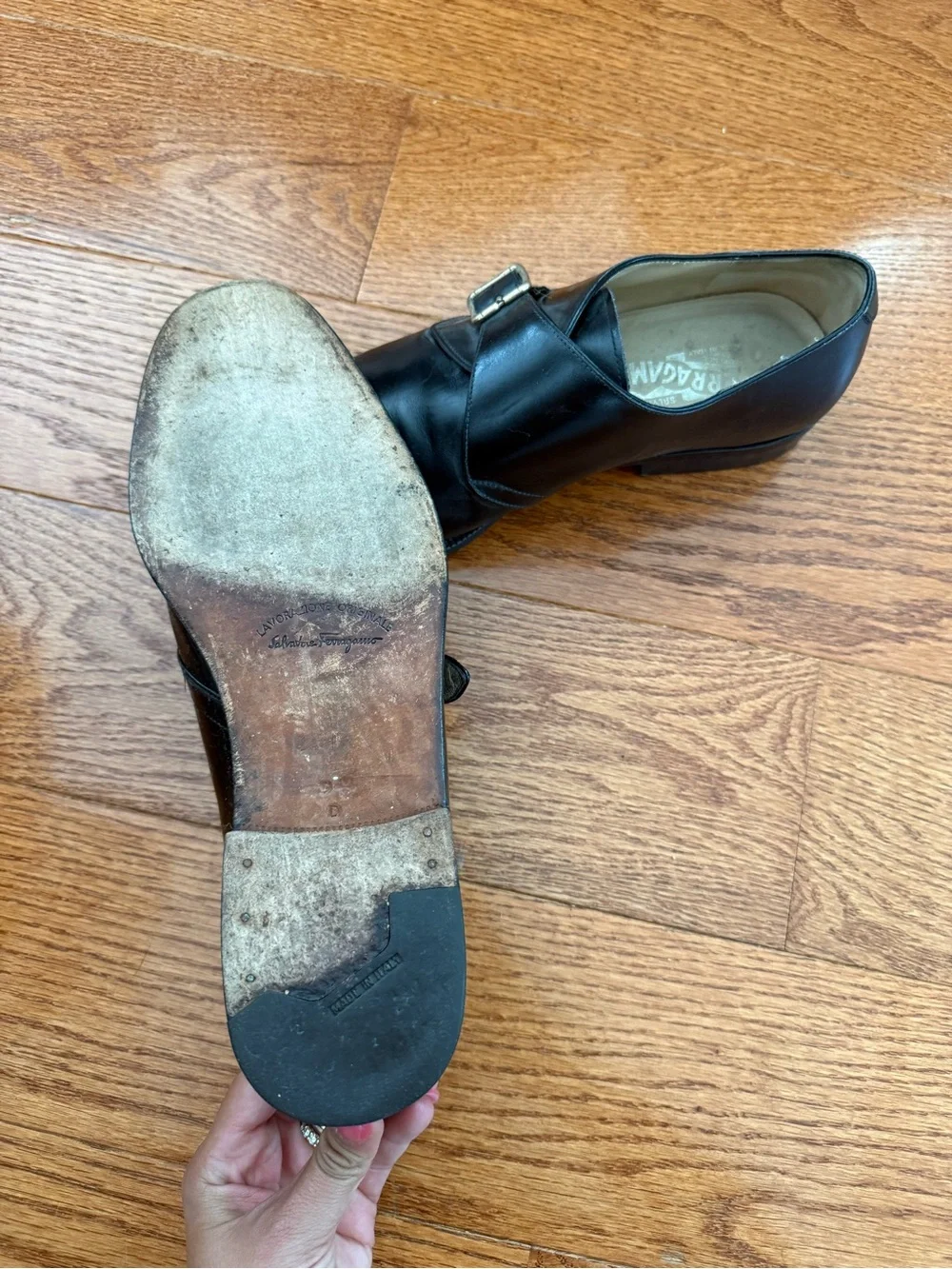 Salvatore Ferragamo Black Single Monk Strap Leather Shoes